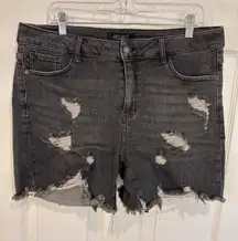 Judy Blue 1XL Denim Shorts Distressed Frayed Hem‎ Gray Wash Plus Size