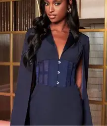 Lavish Alice navy cape sleeve corset dress