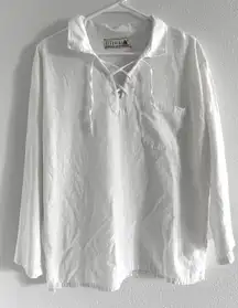 Seaspice Top Womens Small White Peruvian Cotton Tie Beachy‎ Coastal Resort Flowy