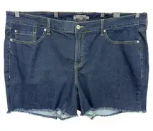 Torrid Plus Size 24 Denim Shorts Mid Rise 5 Inch Dark Blue Raw Hem‎ Frayed 432