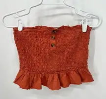 Free People We The Free Orange Smocked Ruffle Strapless Cropped Tube Top Small