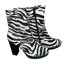 NEW ASOS Zebra Print Block Heel Ankle Boots