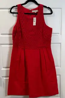 NWT LOFT Women’s Linen Blend Lace Front Pleated Red A-Line Tank Dress Sz 10