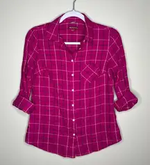 Merona Women's‎ Plaid Button-Up Shirt XS Cotton Pink & White