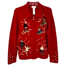 Jones NY Small Chrismtas Sweater Wool Cardigan Novelty Holiday Ugly Red 1705