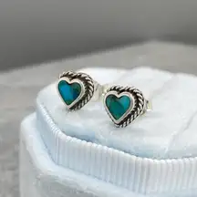 Sterling Silver & Turquoise Heart Shaped Rope Twist Stud Earrings