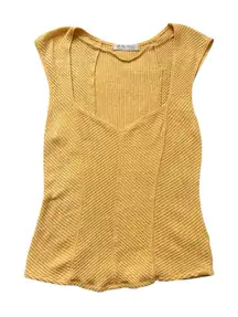 We the Free (Free People) dark yellow ribbed knit cap sleeve top size L
