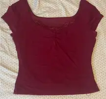Women's Burgundy Lace Trim Top