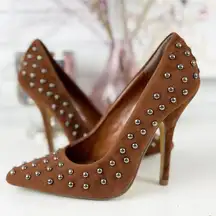 Fahrenheit Brown Faux Suede Studded Heels Size 6