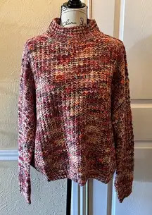 Anthropologie Line and Dot Mock Neck Long Sleeve Sweater Red Multi Size L, NWT