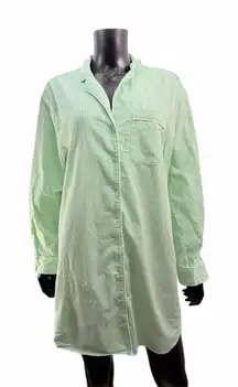 GapBody Green Striped 100% Cotton Long Nightshirt Sleep Shirt Women's M