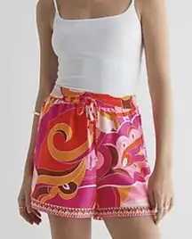 Express Pink Orange Swirl Print Elastic Waist Tie Shorts  L boho fairy Y2K