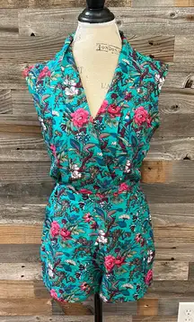 ASOS Floral Teal Cap Sleeve Romper Size 4
