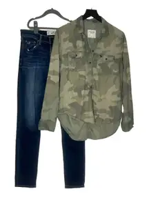 Abercrombie Camo‎ Shirt Hollister Jeans Womens Vintage Outfit Top M Jeans 27