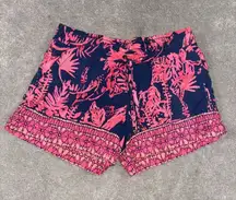 Lilly Pulitzer Katia Night‎ Indigo Blue Caw Shorts  Elastic Waist,  Sz. Xs