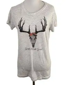 Girls With Guns Heather Grey Short Sleeve Deer Rack T-Shirt Size Medium