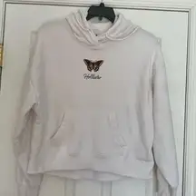 Hollister white drop shoulder butterfly hoodie size large