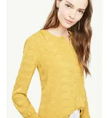 Ann Taylor Womens Blouse Sz Large Petite Geo Flounce Cuff Popover Aztec Gold NEW