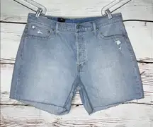 Gap NWT Sz 34/18R Light Blue Denim High Rise Distressed Cheeky Midi Jean Shorts