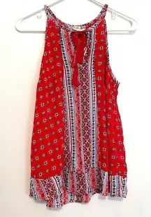 NEW NWT PINK REPUBLIC Tassel Split Neck Tank Red White Navy Sleeveless Boho Top