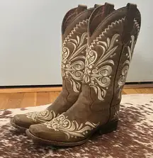 Brown and Cream Embroidered Cowboy Boots