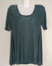 White‎ Crow Green Scoop Neck Short Sleeve Lagen Look  Henley Top Small