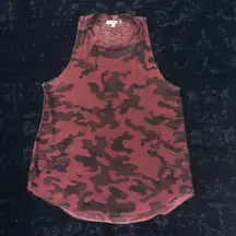 Sundry Tank Top Women 1 S Red Camo Print Racerback Slub Cotton Raw Hem USA Rock
