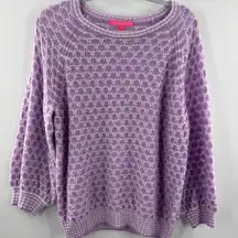 Lilly Pulitzer Corabelle Purple Iris honeycomb Puff Sleeve Knit Sweater XL Wool