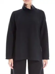 Max Studio Womens Top L‎ Black Mock Neck Button Sleeve Minimalist Quiet Luxury
