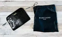 NWOT Marciano Black Patent Leather‎ Faux Crocodile Envelope Clutch Handbag
