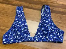 Aerie Scoop Bikini Top Blue White Floral Print Swimwear Summer Beach Size Large