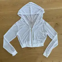 Heart Of Sun Sheer Cropped Zip Front Hoodie in White