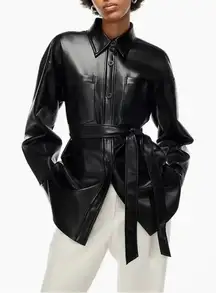 Aritzia Babaton Jacket Women’s large L black vegan leather Ava moto belted‎