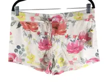 PJ Salvage Womens Pajama Lounge Shorts Floral Drawstring Beige Pink Orange L