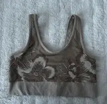 Brown Floral Print Scoop Sport Bra