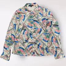 Boston Proper Baroque Scroll‎ Print Button Up Charmeuse Blouse Top Size 12
