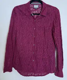 Volcom Womens XS Burgundy Button Up Blouse Top Lace Preppy Boho Going Out Travel
