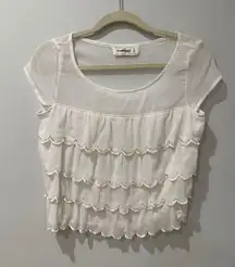 Vintage White Sheer Crop Top With Beads
