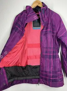 Powder Room Plaid Ski Jacket Womens Medium Snowboard Winter Snow No Hood Purple