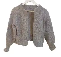 Vintage 90s chunky knit balloon sleeve cardigan small wool blend with shoulder p