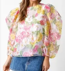 Olivaceous Bubble Sleeve Floral Top Size Medium NWT