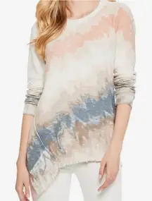 NIC+ZOE Tie Dye Asymmetrical Hem Lightweight Sweater Women Size Small Peach Blue