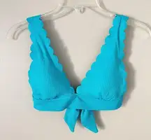 Aerie Size S Blue Scalloped Edge Triangle Back Tie Swim  Top Spring Summer Beach