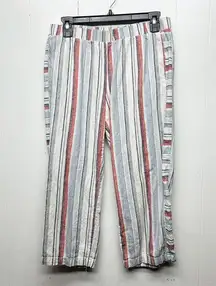 Cj Banks Linen Blend Striped Capri Women's Pull On Beach Pants Size Small