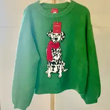 Wonder shop Womens Green Dalmatian Dog Christmas Sweater Size S