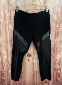 90 Degree By Reflex Black Metallic Colorblock Crop Leggings