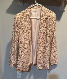 LOFT Brown and Pink Blazer Lightweight Open Front
