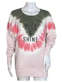 Aerie Sweatshirt Pink Green Tie Dye Rise & Shine Graphic Split Cuffs & Hem‎