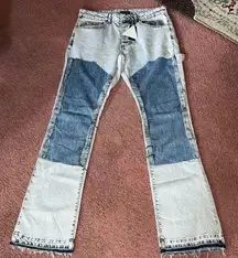 Boohoo Man Blue two toneBootcut Jeans with Distressed Design