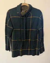 max studio women's size M green plaid Cowl Neck Long Sleeve Waffle Knit sweater